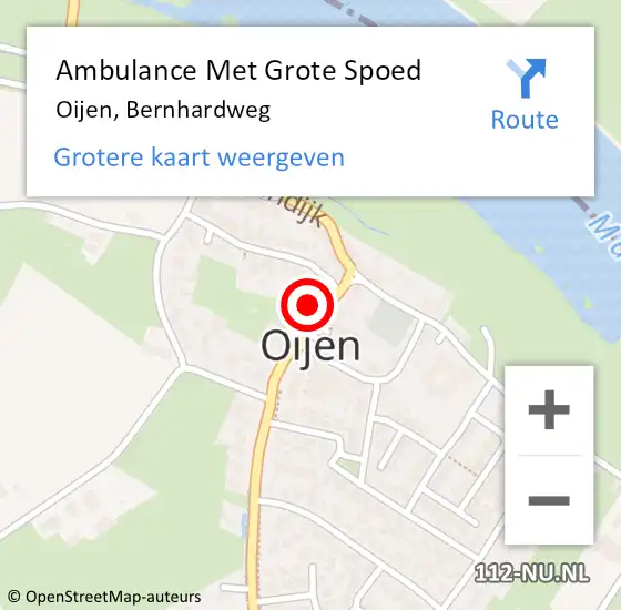 Locatie op kaart van de 112 melding: Ambulance Met Grote Spoed Naar Oijen, Bernhardweg op 27 april 2015 20:31