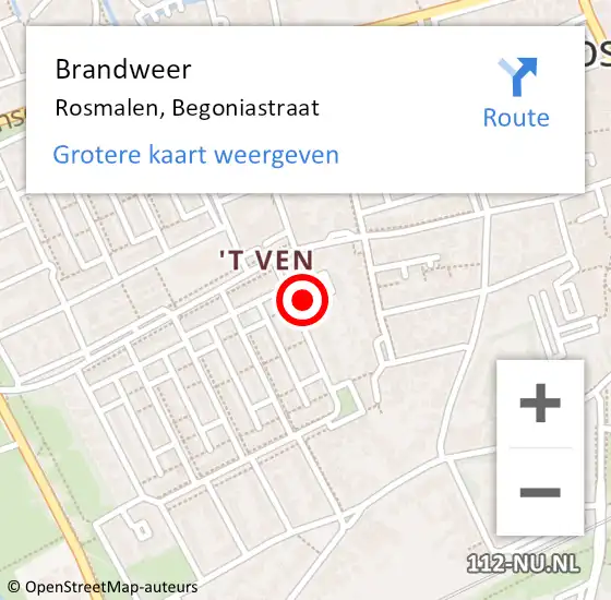 Locatie op kaart van de 112 melding: Brandweer Rosmalen, Begoniastraat op 27 april 2015 20:36