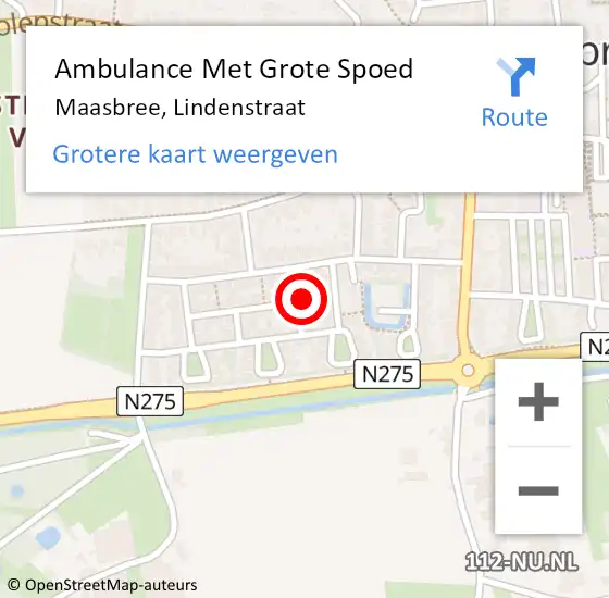 Locatie op kaart van de 112 melding: Ambulance Met Grote Spoed Naar Maasbree, Lindenstraat op 27 april 2015 20:40