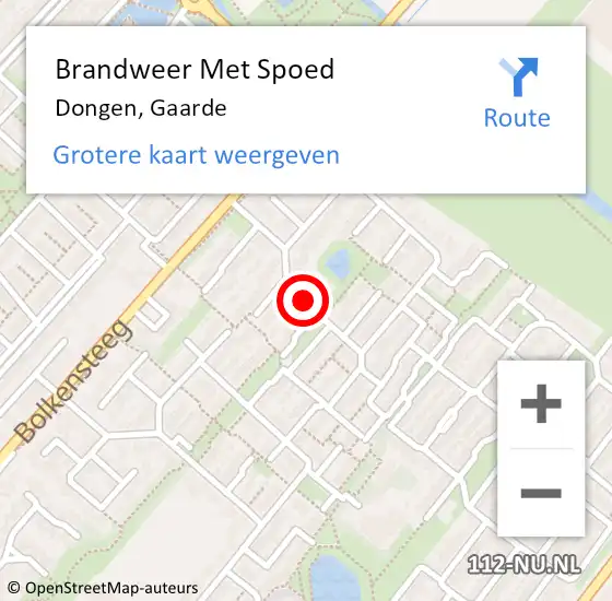 Locatie op kaart van de 112 melding: Brandweer Met Spoed Naar Dongen, Gaarde op 27 april 2015 21:25