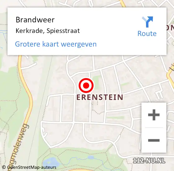 Locatie op kaart van de 112 melding: Brandweer Kerkrade, Spiesstraat op 27 april 2015 22:01