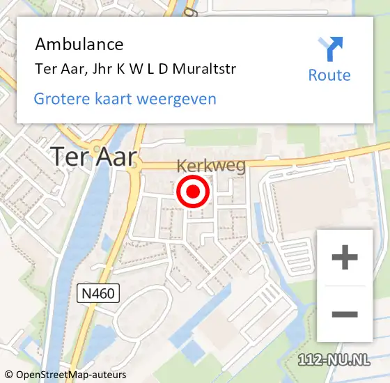 Locatie op kaart van de 112 melding: Ambulance Ter Aar, Jhr K W L D Muraltstr op 27 april 2015 23:03