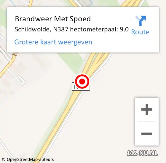 Locatie op kaart van de 112 melding: Brandweer Met Spoed Naar Schildwolde, N387 hectometerpaal: 9,0 op 28 april 2015 02:50
