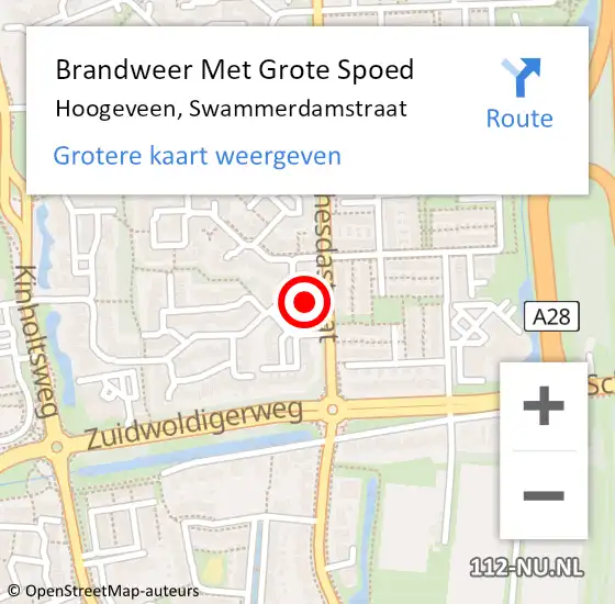 Locatie op kaart van de 112 melding: Brandweer Met Grote Spoed Naar Hoogeveen, Swammerdamstraat op 28 april 2015 05:48