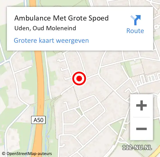 Locatie op kaart van de 112 melding: Ambulance Met Grote Spoed Naar Uden, Oud Moleneind op 6 november 2013 09:51