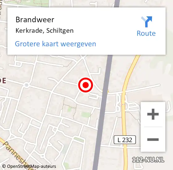 Locatie op kaart van de 112 melding: Brandweer Kerkrade, Schiltgen op 28 april 2015 08:56