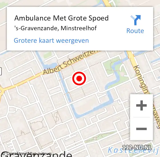 Locatie op kaart van de 112 melding: Ambulance Met Grote Spoed Naar 's-Gravenzande, Minstreelhof op 28 april 2015 09:54