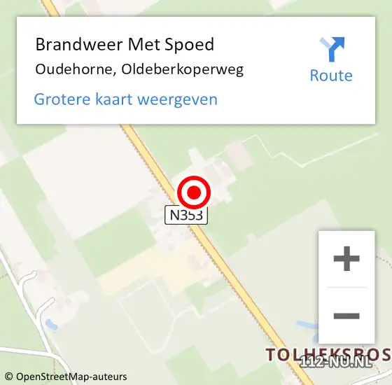 Locatie op kaart van de 112 melding: Brandweer Met Spoed Naar Oudehorne, Oldeberkoperweg op 28 april 2015 10:50