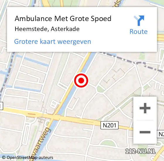 Locatie op kaart van de 112 melding: Ambulance Met Grote Spoed Naar Heemstede, Asterkade op 28 april 2015 11:47