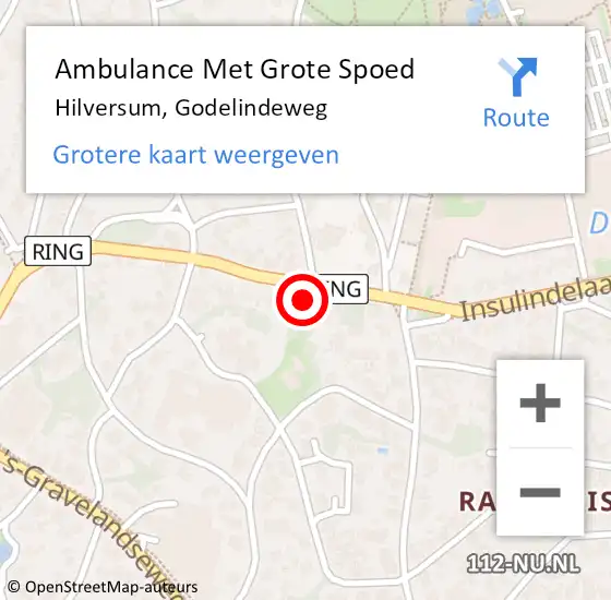 Locatie op kaart van de 112 melding: Ambulance Met Grote Spoed Naar Hilversum, Godelindeweg op 28 april 2015 12:32