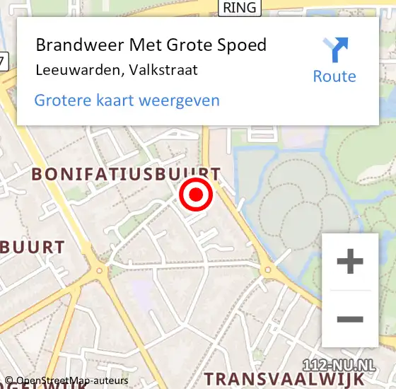 Locatie op kaart van de 112 melding: Brandweer Met Grote Spoed Naar Leeuwarden, Valkstraat op 28 april 2015 14:09