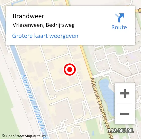 Locatie op kaart van de 112 melding: Brandweer Vriezenveen, Bedrijfsweg op 28 april 2015 15:13