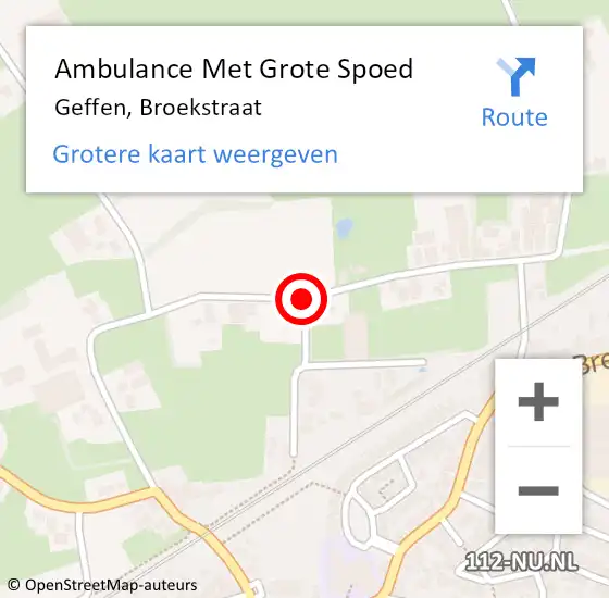 Locatie op kaart van de 112 melding: Ambulance Met Grote Spoed Naar Geffen, Broekstraat op 28 april 2015 16:31