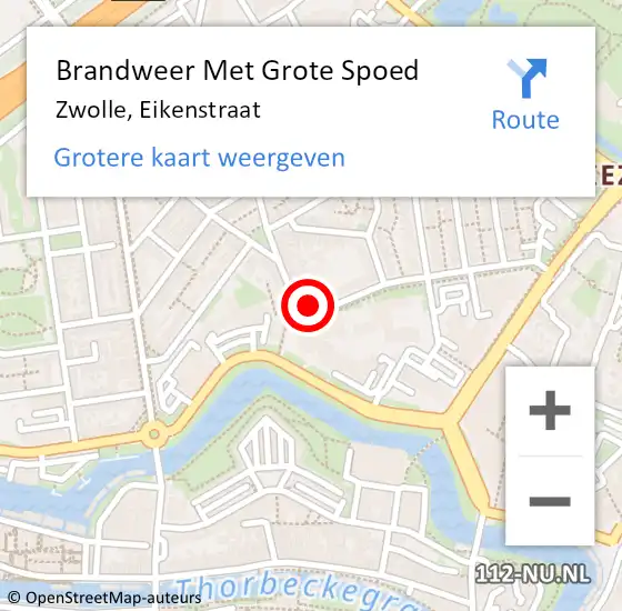 Locatie op kaart van de 112 melding: Brandweer Met Grote Spoed Naar Zwolle, Eikenstraat op 6 november 2013 10:29