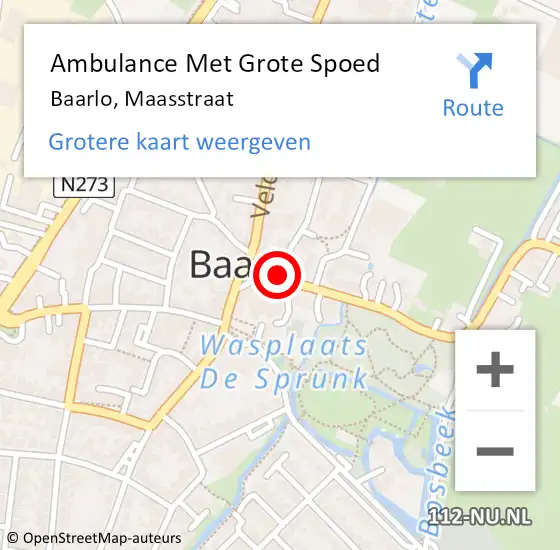 Locatie op kaart van de 112 melding: Ambulance Met Grote Spoed Naar Baarlo, Maasstraat op 28 april 2015 20:24
