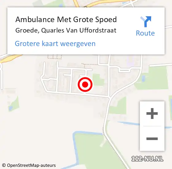 Locatie op kaart van de 112 melding: Ambulance Met Grote Spoed Naar Groede, Quarles Van Uffordstraat op 28 april 2015 21:21