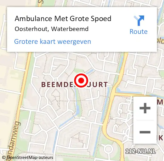 Locatie op kaart van de 112 melding: Ambulance Met Grote Spoed Naar Oosterhout, Waterbeemd op 28 april 2015 21:27