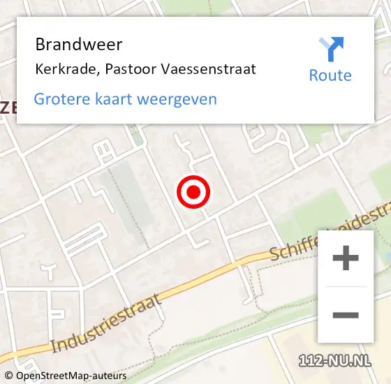 Locatie op kaart van de 112 melding: Brandweer Kerkrade, Pastoor Vaessenstraat op 28 april 2015 21:58