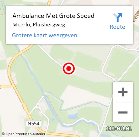 Locatie op kaart van de 112 melding: Ambulance Met Grote Spoed Naar Meerlo, Pluisbergweg op 28 april 2015 22:06