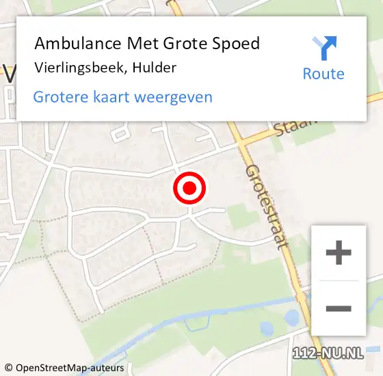 Locatie op kaart van de 112 melding: Ambulance Met Grote Spoed Naar Vierlingsbeek, Hulder op 28 april 2015 22:56