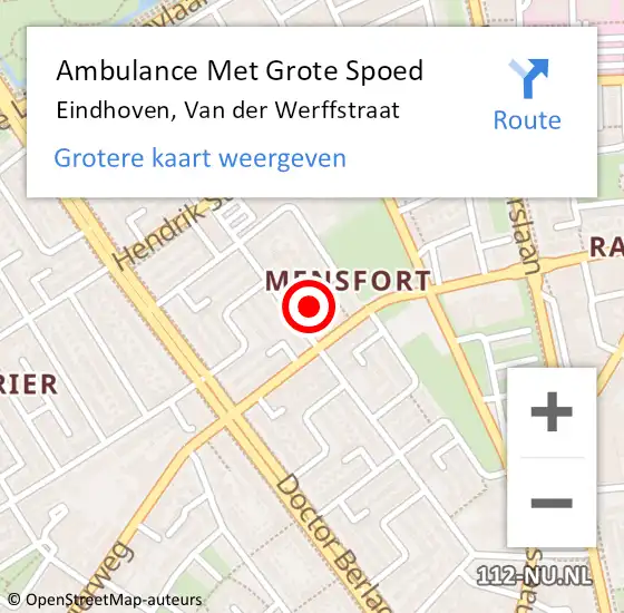 Locatie op kaart van de 112 melding: Ambulance Met Grote Spoed Naar Eindhoven, Van der Werffstraat op 29 april 2015 03:52