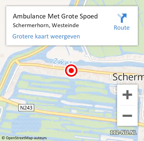 Locatie op kaart van de 112 melding: Ambulance Met Grote Spoed Naar Schermerhorn, Westeinde op 29 april 2015 08:14