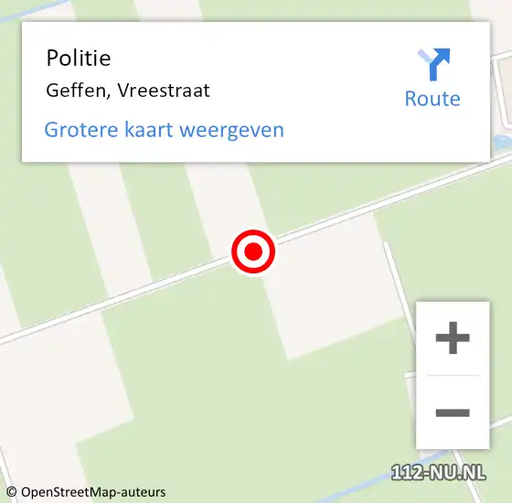 Locatie op kaart van de 112 melding: Politie Geffen, Vreestraat op 29 april 2015 10:06