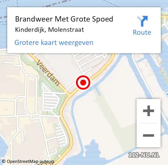 Locatie op kaart van de 112 melding: Brandweer Met Grote Spoed Naar Kinderdijk, Molenstraat op 29 april 2015 12:10