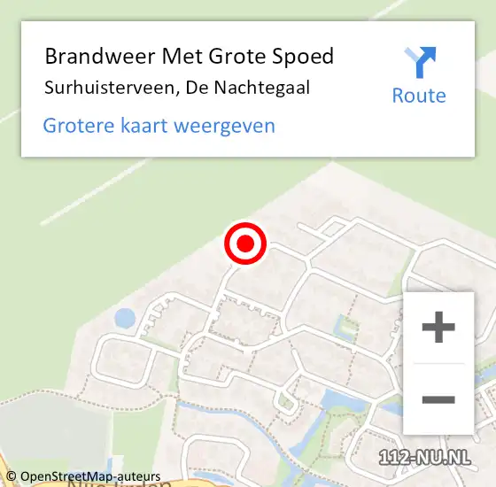 Locatie op kaart van de 112 melding: Brandweer Met Grote Spoed Naar Surhuisterveen, De Nachtegaal op 29 april 2015 13:02