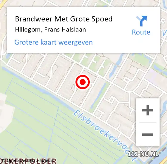 Locatie op kaart van de 112 melding: Brandweer Met Grote Spoed Naar Hillegom, Frans Halslaan op 29 april 2015 13:50