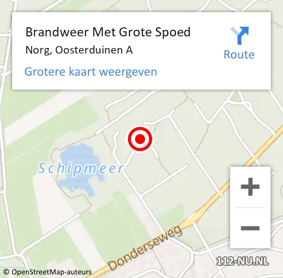 Locatie op kaart van de 112 melding: Brandweer Met Grote Spoed Naar Norg, Oosterduinen A op 29 april 2015 14:01