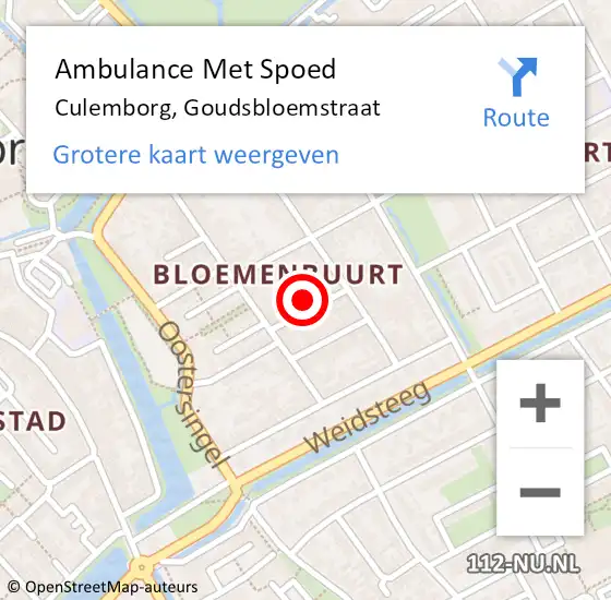 Locatie op kaart van de 112 melding: Ambulance Met Spoed Naar Culemborg, Goudsbloemstraat op 29 april 2015 14:42