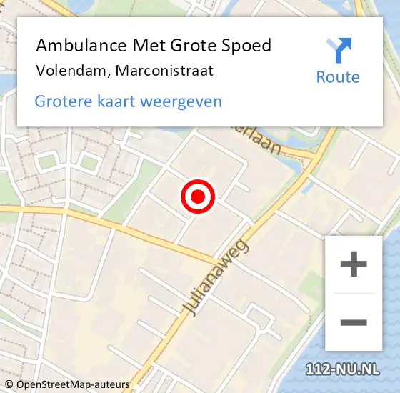 Locatie op kaart van de 112 melding: Ambulance Met Grote Spoed Naar Volendam, Marconistraat op 29 april 2015 18:30