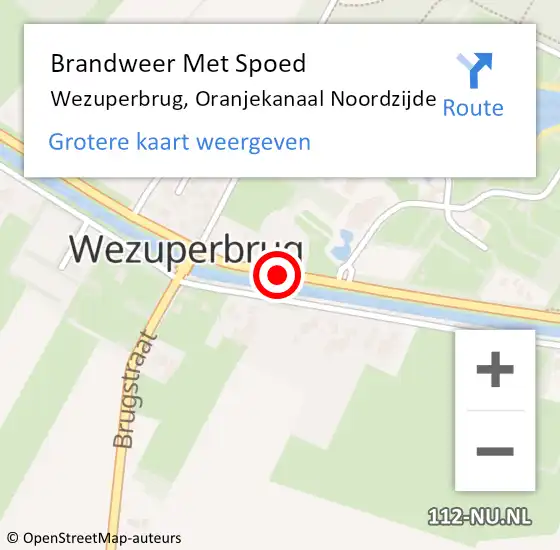 Locatie op kaart van de 112 melding: Brandweer Met Spoed Naar Wezuperbrug, Oranjekanaal Noordzijde op 29 april 2015 18:46