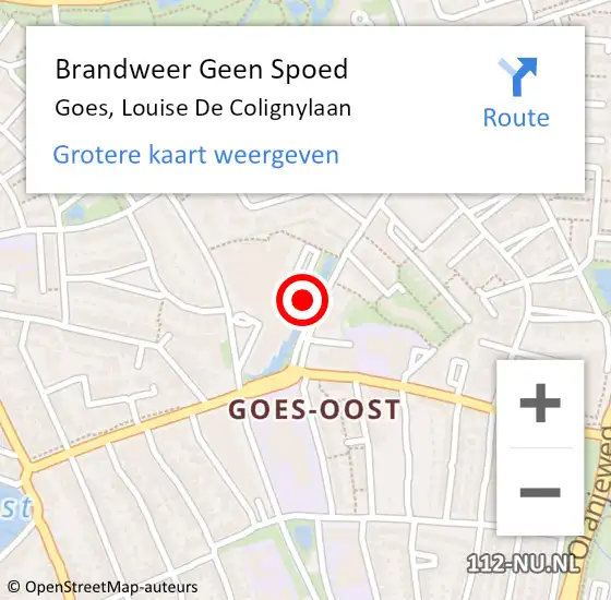 Locatie op kaart van de 112 melding: Brandweer Geen Spoed Naar Goes, Louise De Colignylaan op 29 april 2015 19:35