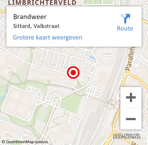 Locatie op kaart van de 112 melding: Brandweer Sittard, Valkstraat op 29 april 2015 20:40