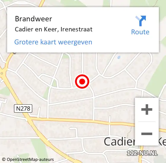 Locatie op kaart van de 112 melding: Brandweer Cadier en Keer, Irenestraat op 29 april 2015 21:08