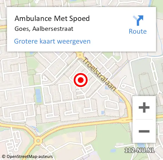 Locatie op kaart van de 112 melding: Ambulance Met Spoed Naar Goes, Aalbersestraat op 29 april 2015 21:20