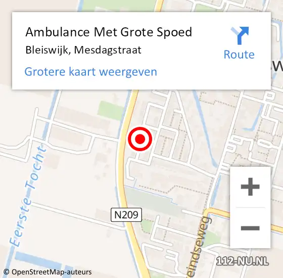 Locatie op kaart van de 112 melding: Ambulance Met Grote Spoed Naar Bleiswijk, Mesdagstraat op 29 april 2015 22:15