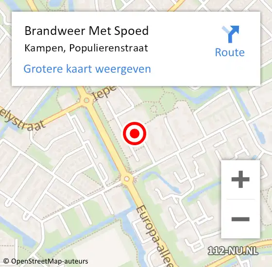 Locatie op kaart van de 112 melding: Brandweer Met Spoed Naar Kampen, Populierenstraat op 29 april 2015 23:05