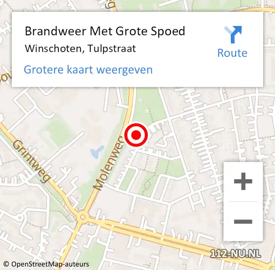 Locatie op kaart van de 112 melding: Brandweer Met Grote Spoed Naar Winschoten, Tulpstraat op 29 april 2015 23:49