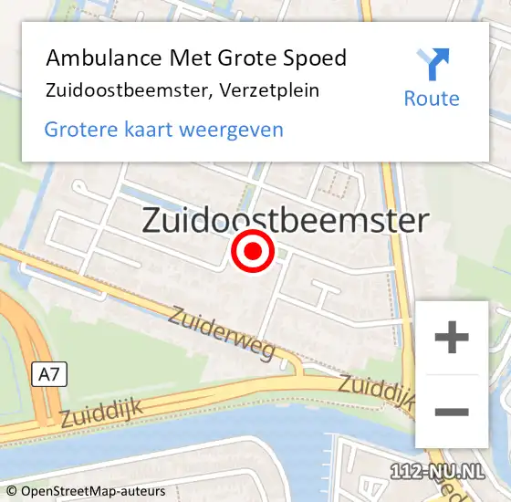 Locatie op kaart van de 112 melding: Ambulance Met Grote Spoed Naar Zuidoostbeemster, Verzetplein op 30 april 2015 00:39