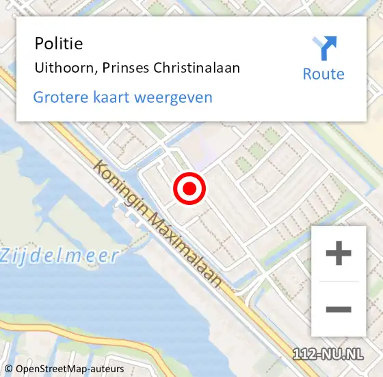 Locatie op kaart van de 112 melding: Politie Uithoorn, Prinses Christinalaan op 30 april 2015 08:32