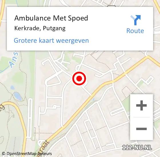 Locatie op kaart van de 112 melding: Ambulance Met Spoed Naar Kerkrade, Putgang op 30 april 2015 11:38