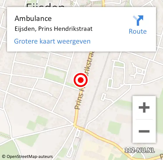 Locatie op kaart van de 112 melding: Ambulance Eijsden, Prins Hendrikstraat op 30 april 2015 11:43