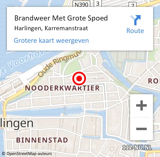 Locatie op kaart van de 112 melding: Brandweer Met Grote Spoed Naar Harlingen, Karremanstraat op 30 april 2015 13:01