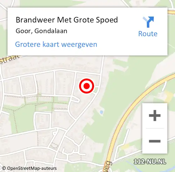 Locatie op kaart van de 112 melding: Brandweer Met Grote Spoed Naar Goor, Gondalaan op 30 april 2015 13:02