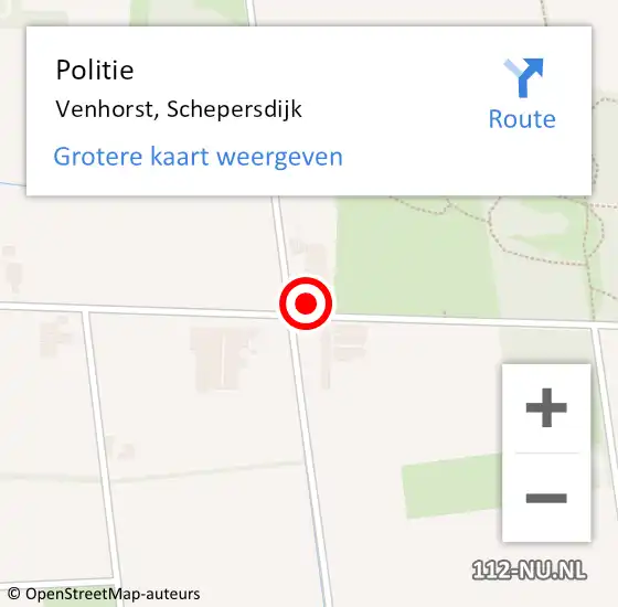 Locatie op kaart van de 112 melding: Politie Venhorst, Schepersdijk op 30 april 2015 13:57