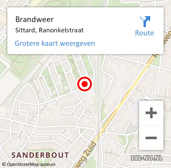 Locatie op kaart van de 112 melding: Brandweer Sittard, Ranonkelstraat op 30 april 2015 16:06