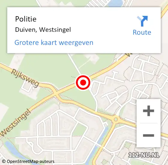 Locatie op kaart van de 112 melding: Politie Duiven, Westsingel op 30 april 2015 17:06